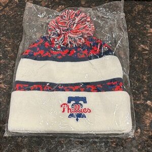 Phillies Kids Pom-Pom Beanie - Red, Blue, and White